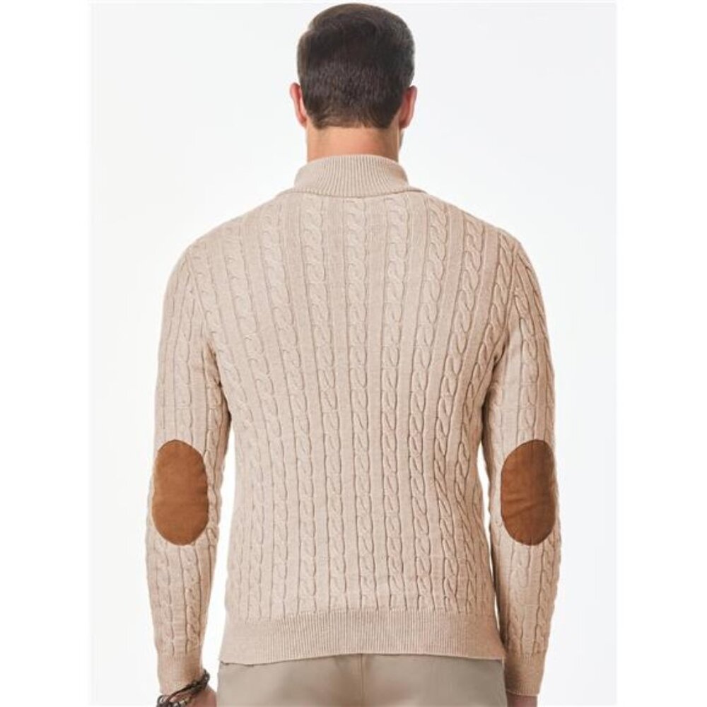NEW Men's Cable Knit Pullover Sweater Casual Long Sleeve Stand Collar - Picture 2 of 6